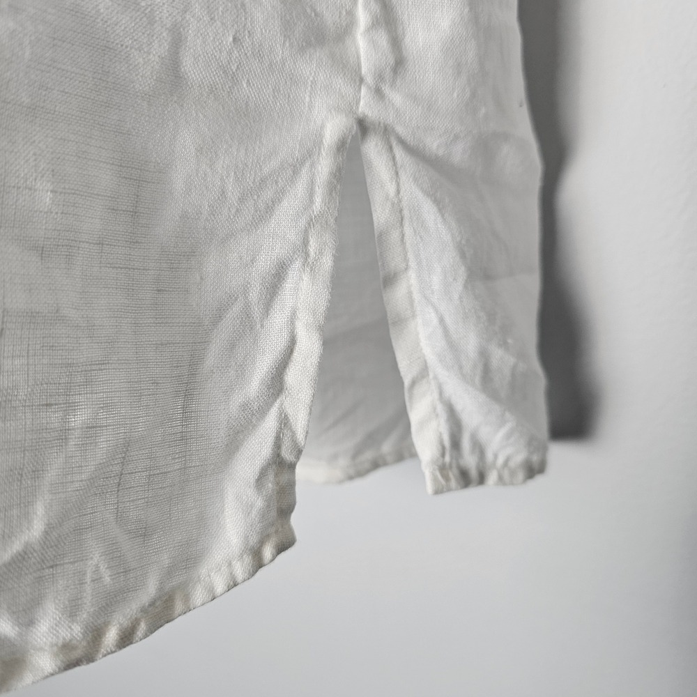 L.L.Bean Womens M Petite 100% Linen White Button Down Shirt Coastal Summer - Picture 9 of 11